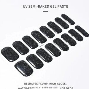 🖤 3/$12 Black Glitter Full Nail 16 Semi Cured Gel Nails - Needs UV Curing